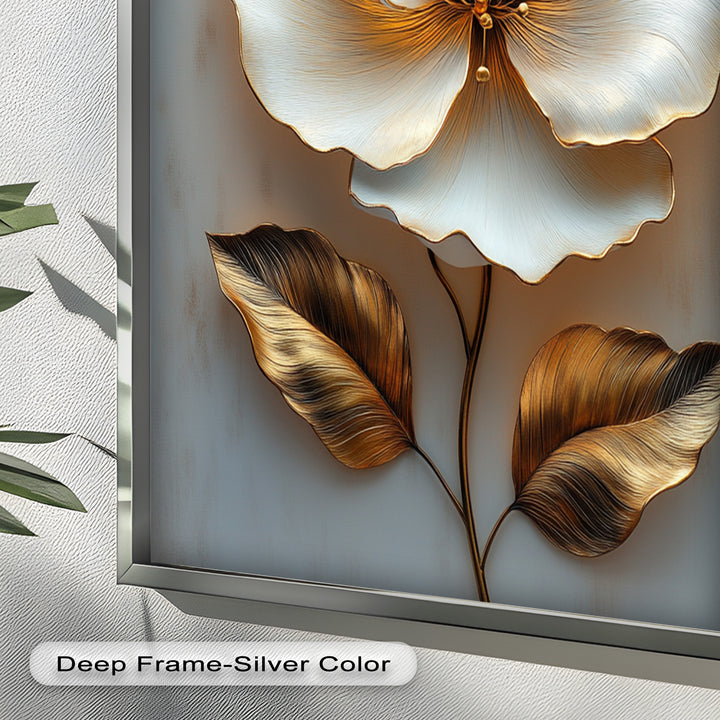 Golden Glow Bloom – White and Gold Flower Oil Painting