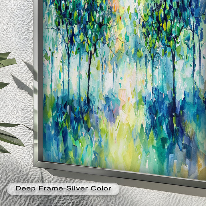 Blue & Green Forest Landscape – Abstract Nature Oil Painting