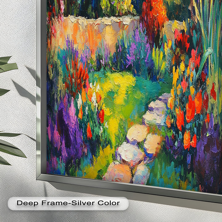 Sunlit Garden Path Oil Painting – Fauvist Outdoor Floral Landscape