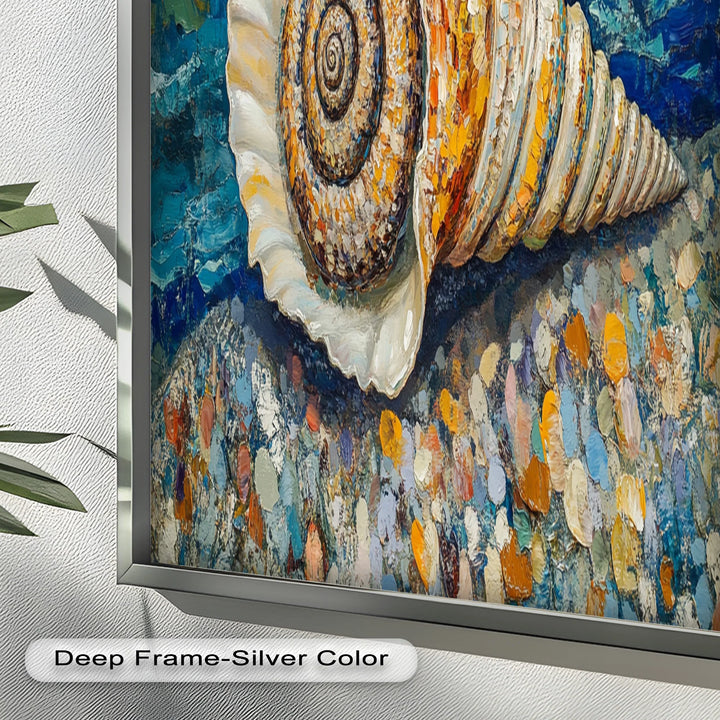 Whispers of the Sea – Spiral Shell on Coastal Shoreline Oil Painting - MyPhotoStation