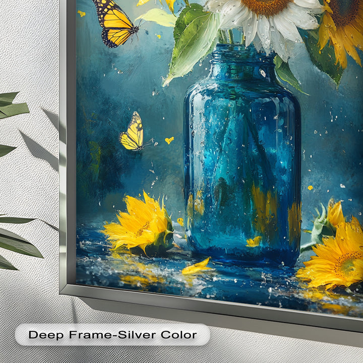 Sun-Kissed Radiance – Sunflowers in Blue Jar Flower Oil Painting