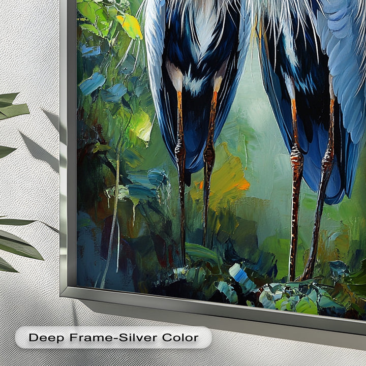 Pair of Herons in Forest Light – Animal Oil Painting