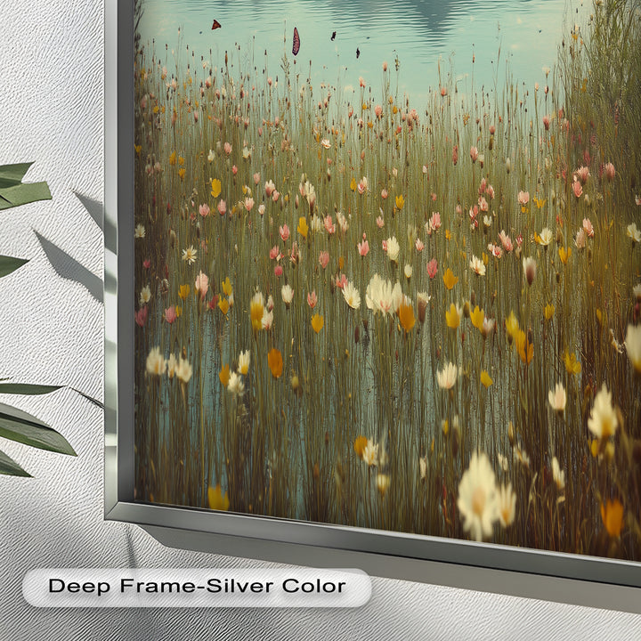 Butterfly Bloom by the Lake – Framed Oil Painting