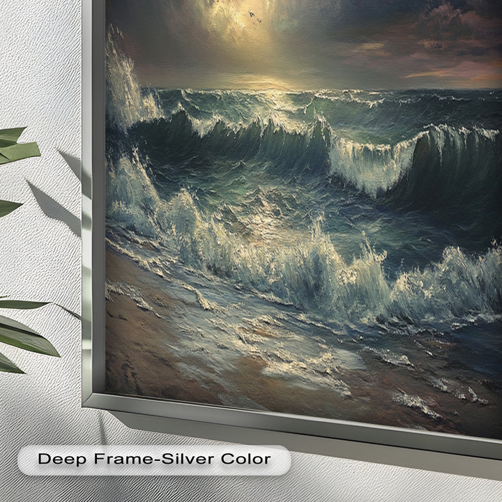 Ocean Sunset Wall Art - Storm Seascape Oil Painting