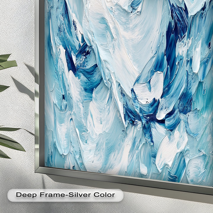 Ocean Ice Texture Art – Abstract Blue & White Oil Painting