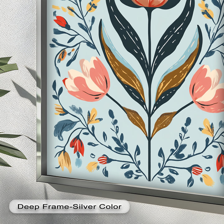 Folk-inspirierte Tulpenharmonie – Boho-Blumenölgemälde