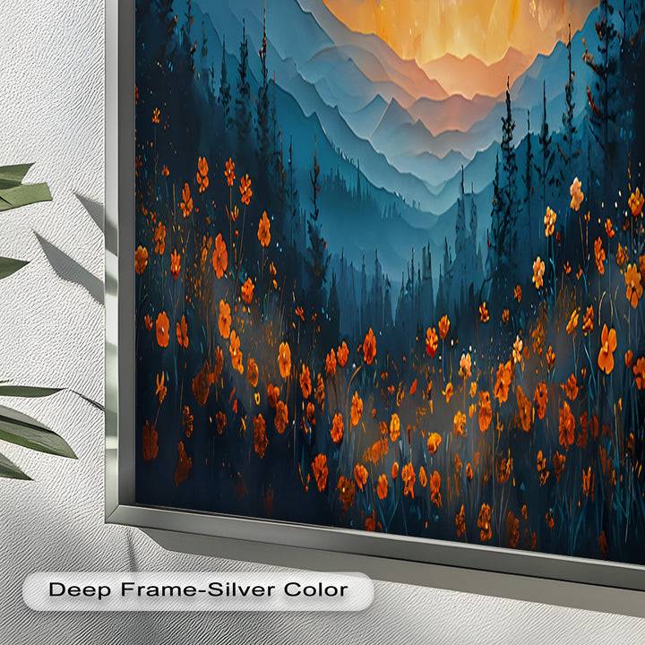 Moonlit Mountain Landscape-Floral Oil Painting