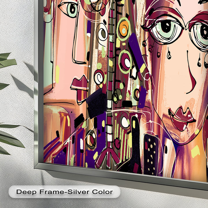 Whispers in Color – Dual Faces with Expressive Eyes Picasso Oil Painting