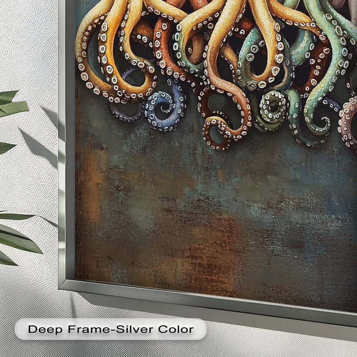 Whimsical Row of Octopuses – Colorful Sea Life Animal Oil Painting