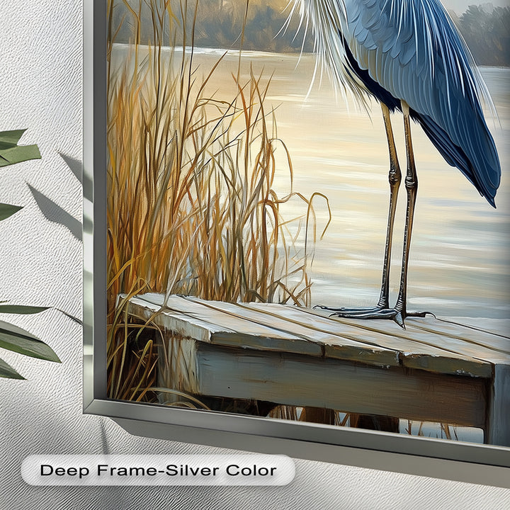 Majestic Heron in Misty Marshland - Animal Oil Painting