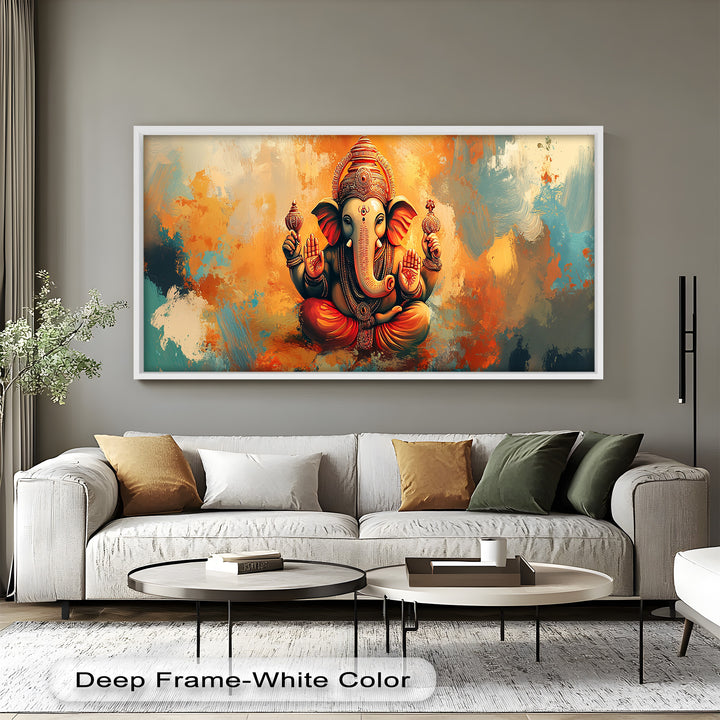 Sitzender Ganesha Wandkunst – Religiöses Ölgemälde