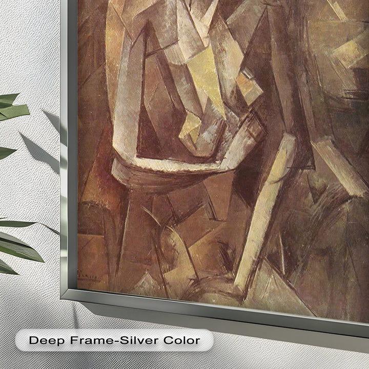 Sepia Kubistische Figur Wandkunst – Abstraktes Ölgemälde
