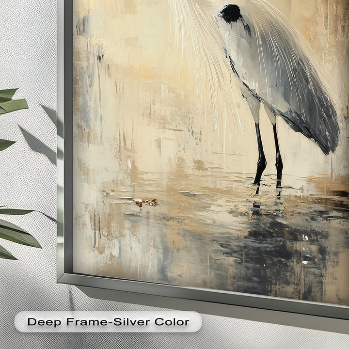 Golden Stillness – Heron in Reflective Water Oil Painting