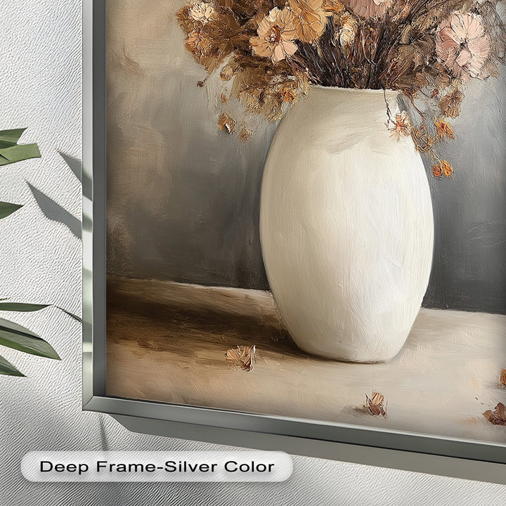 Brown Bouquet in White Vase - Flower Oil Painting