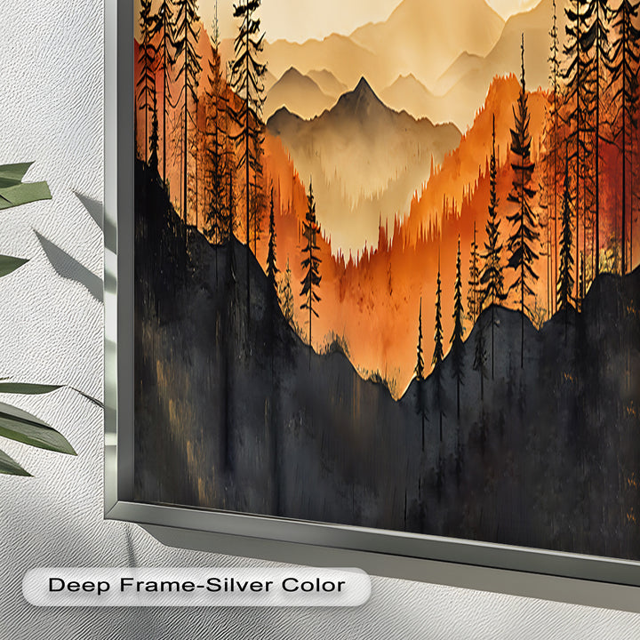 Red Sunset Landscape - Forest Oil Painting