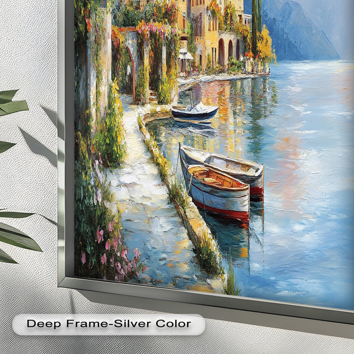 Italian Lake Village Wall Art – Mediterranean Oil Painting