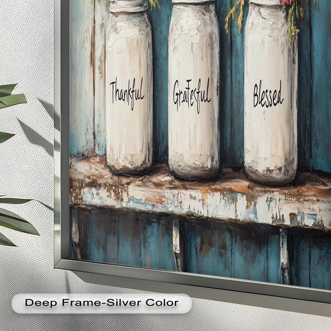 Thankful Grateful Blessed – Floral Jar Oil Painting