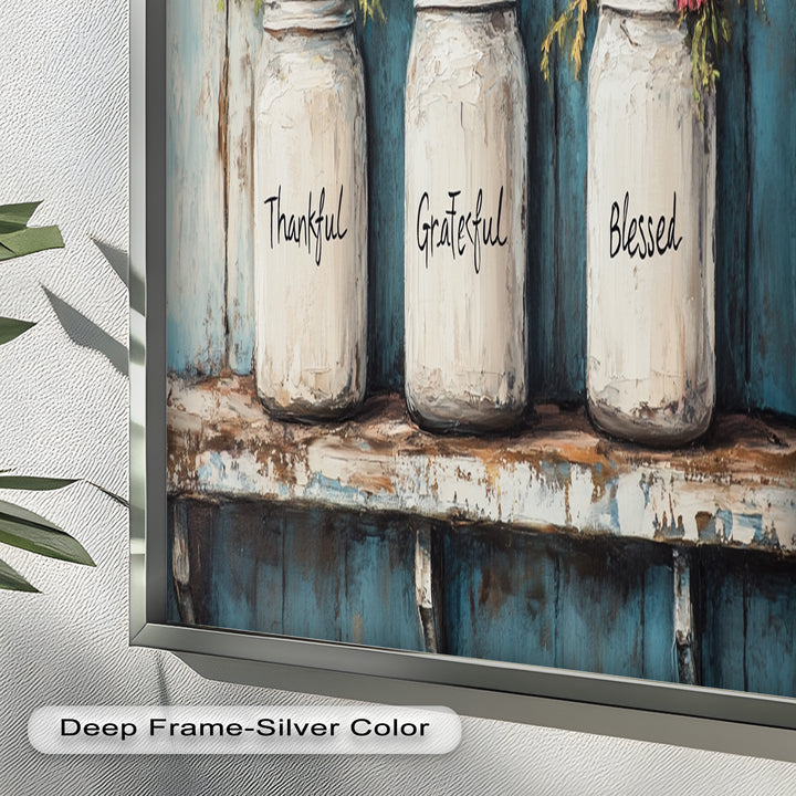 Thankful Grateful Blessed – Floral Jar Oil Painting