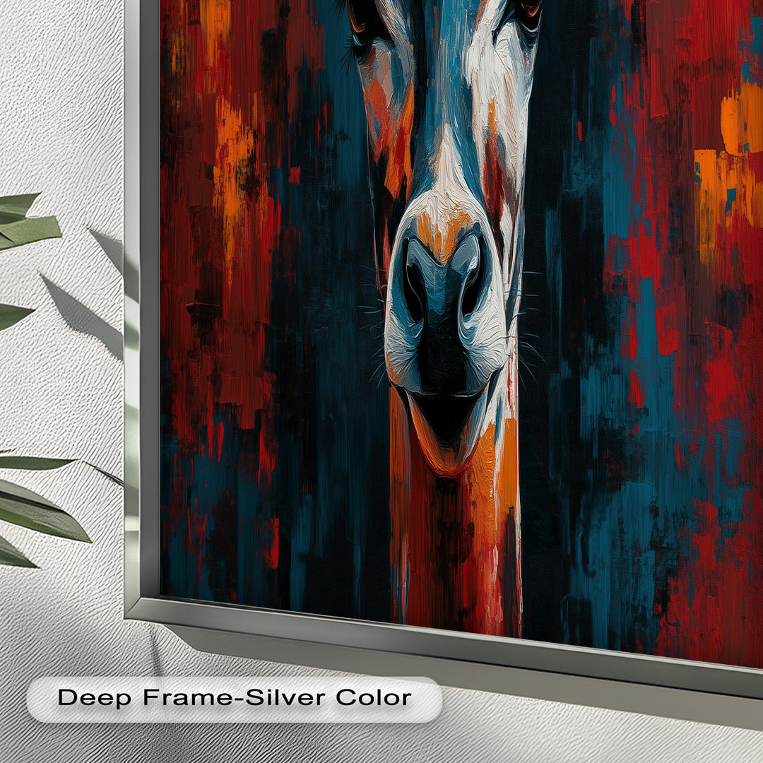 Giraffe Portrait in Abstract Flames – Animal Oil Painting