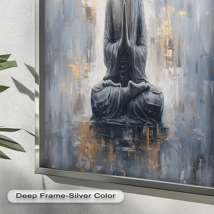 Graue Buddha-Meditationswandkunst – Religiöses Ölgemälde