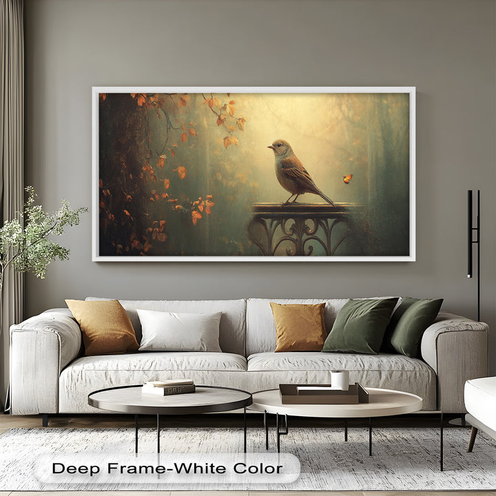Goldener Waldvogel – Boho Blumen Ölgemälde