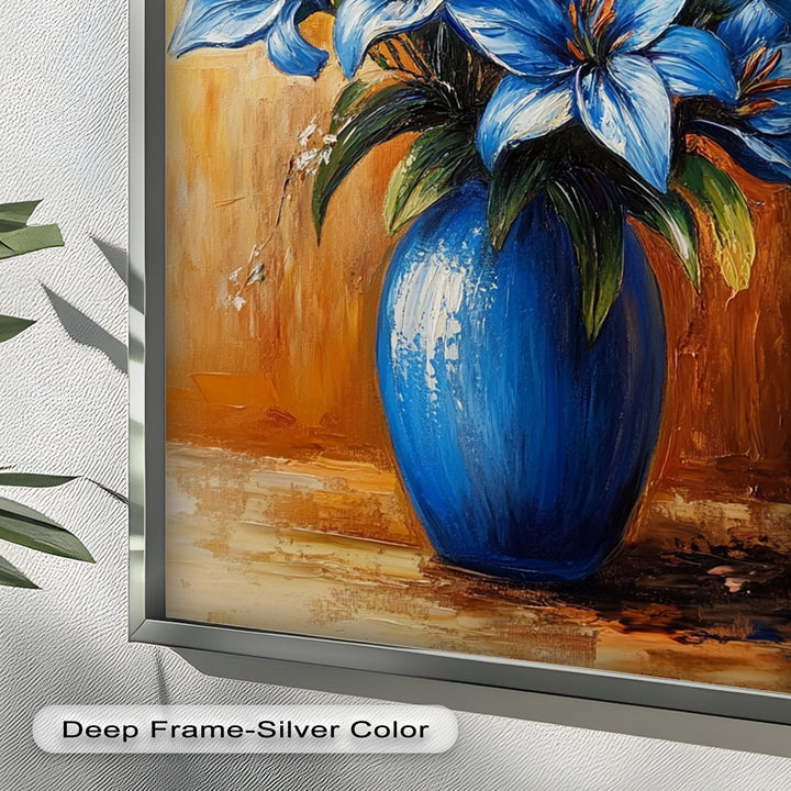 Azure Blossoms in a Blue Vase – Flower Oil Painting