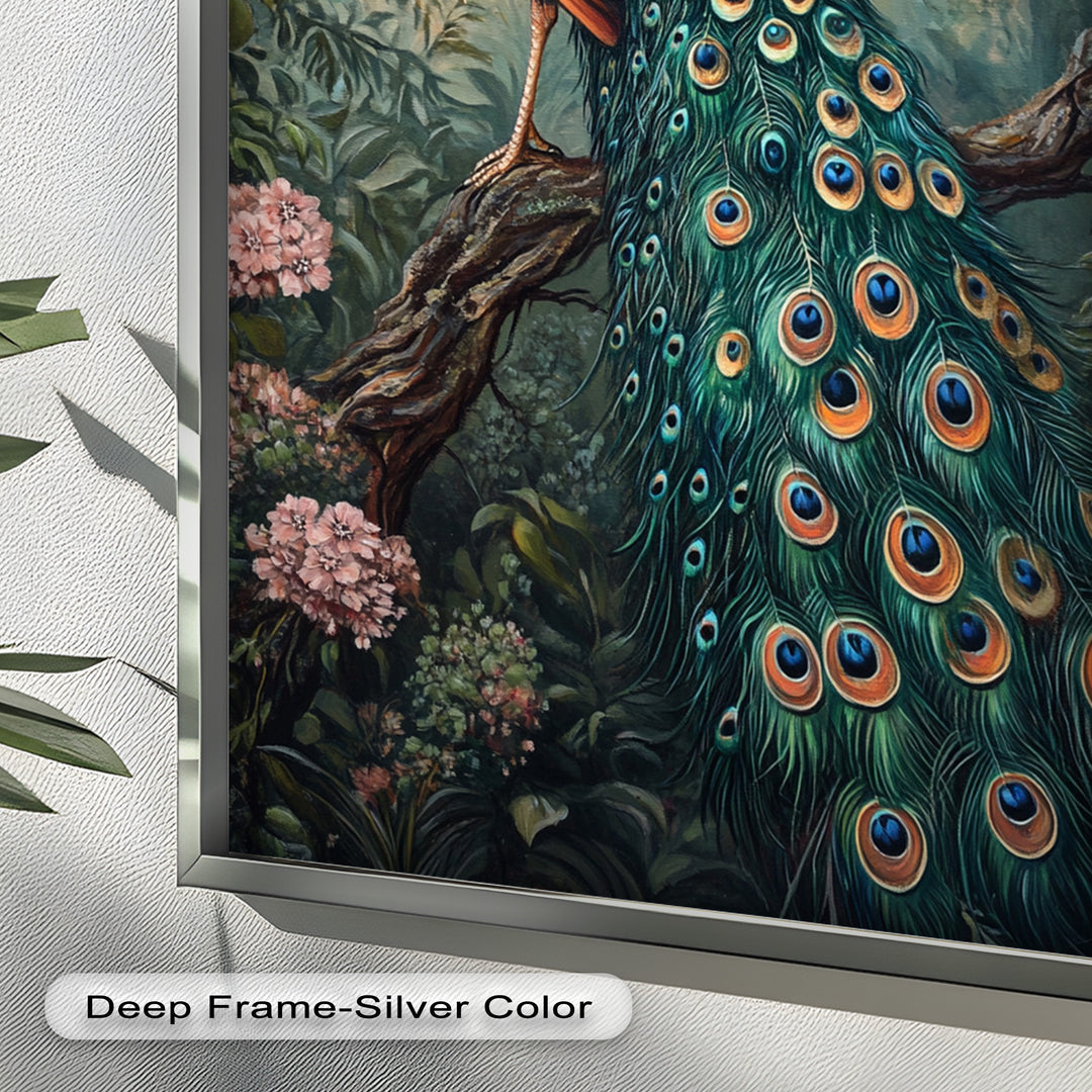 Peacock Among Blossoms – Regal Garden Beauty Animal Oil Painting