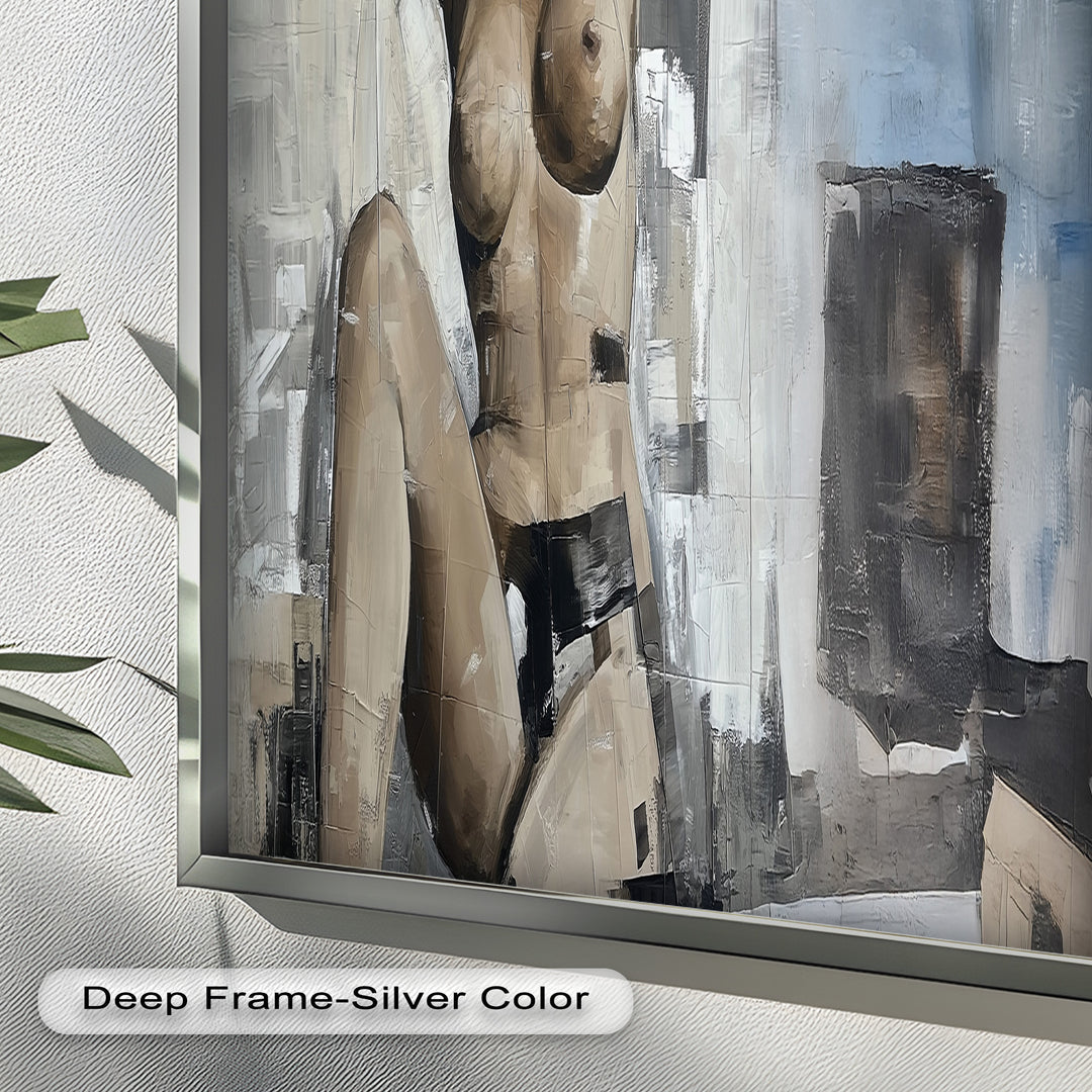 Urban Solitude – Contemporary Nude Oil Painting in Monochrome Hues