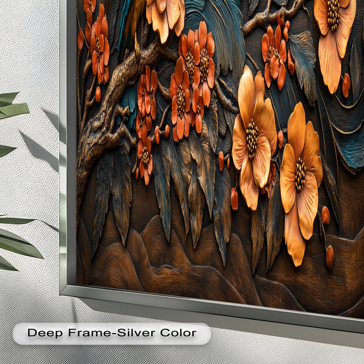 Flowers & Bird – Framed Oil Painting