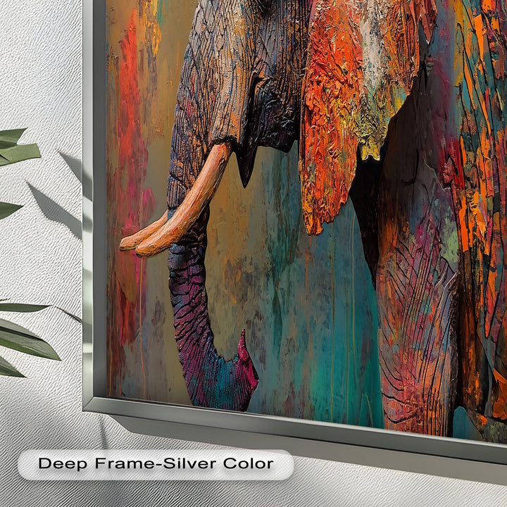 Colorful Elephant – Framed Oil Painting