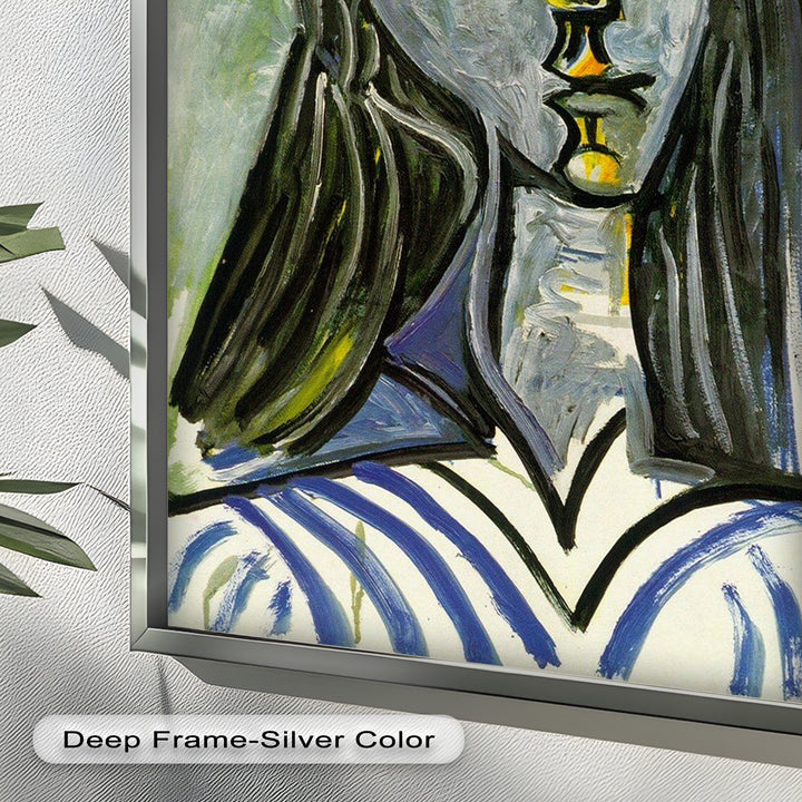 Striped Muse in Pink Hat – Picasso Oil Painting