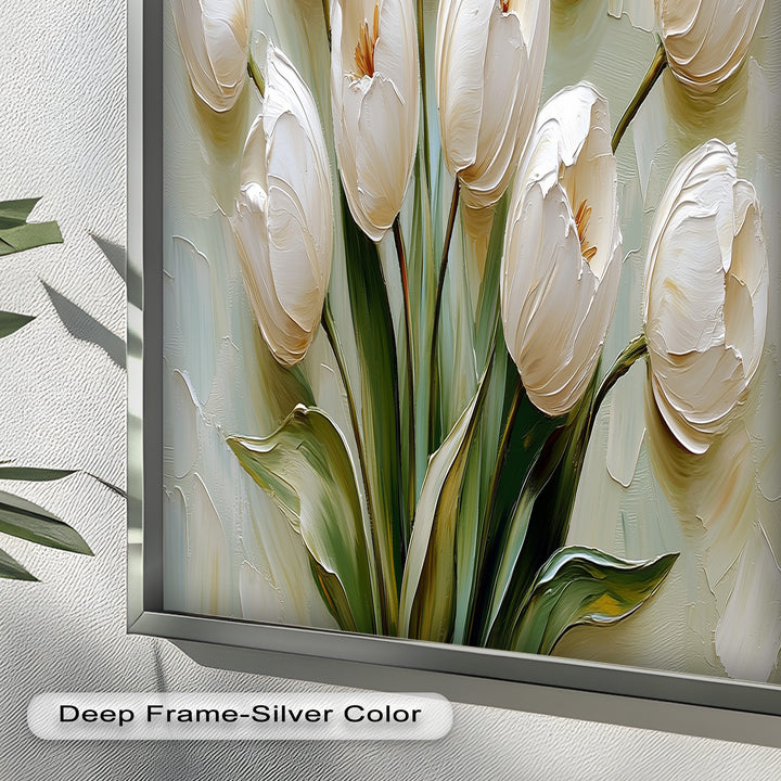 Whispers of Spring – Creamy White Tulip Bouquet Flower Oil Painting