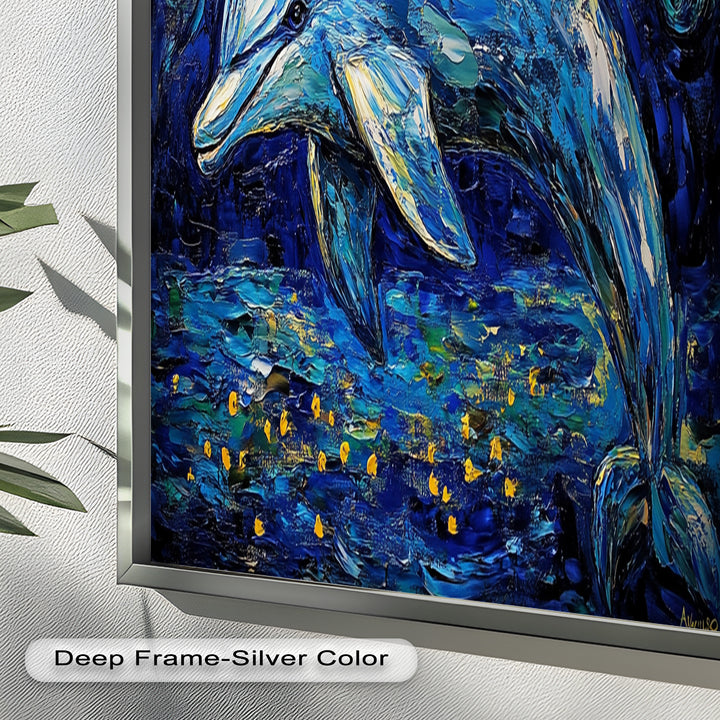 Starry Night Dolphin in Ocean Dreamscape – Animal Oil Painting