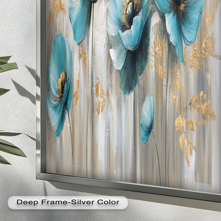 Blue Poppies with Metallic Accents - Flower Oil Painting
