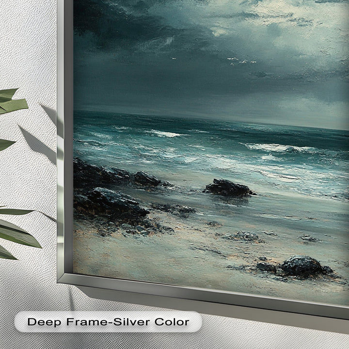 Stormy Beach Wall Art - Seascape Framed Oil Painting