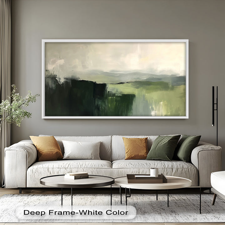 Misty Valley Horizon – Green Abstract Oil Painting