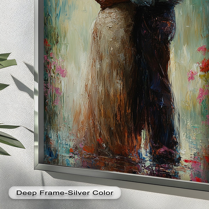 Romantic Couple Surrounded by Blooms - Love Oil Painting