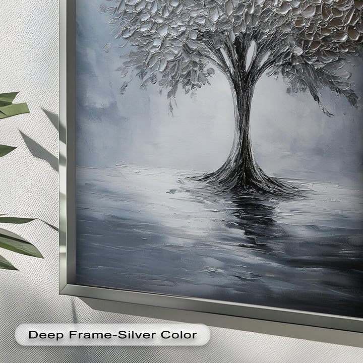 Silver Stillness – Tree in Monochrome Abstract Oil Painting