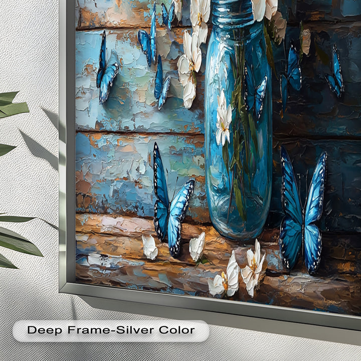Flowers and Blue Butterflies – Elegant Nature Oil Painting