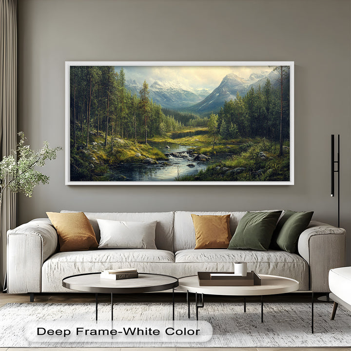 Wald Wand Kunst-Berg Fluss Landschaft Ölgemälde
