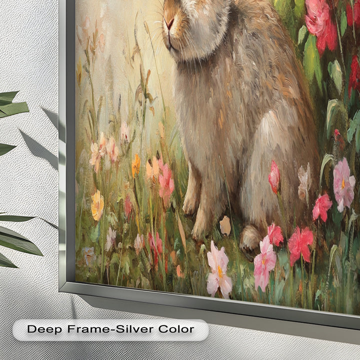 Curious Bunny Among Spring Blossoms – Animal Oil Painting