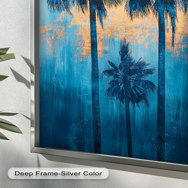 Blue Sunset Palms – Tropical Oil Painting