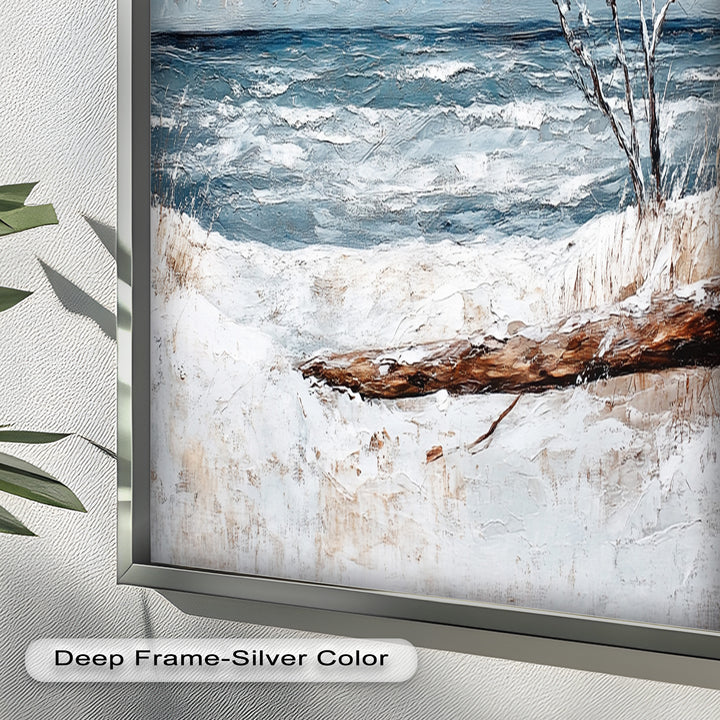 Snowy Coastal Wall Art - Winter Beach Seascape Oil Painting