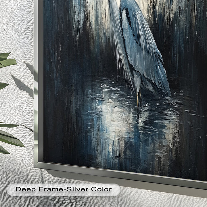 Heron in Misty Marshland – Animal Oil Painting