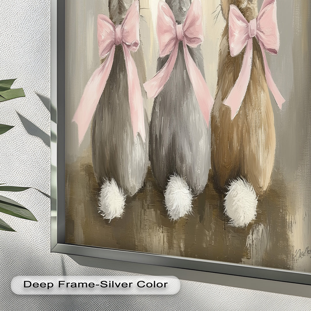 Trio of Bunnies with Pink Bows – Animal Oil Painting