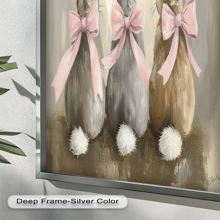 Trio of Bunnies with Pink Bows – Animal Oil Painting