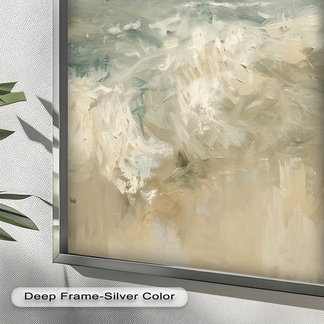 Modern Earthy Green Abstract Landscape – Coastal Serenity Oil Painting
