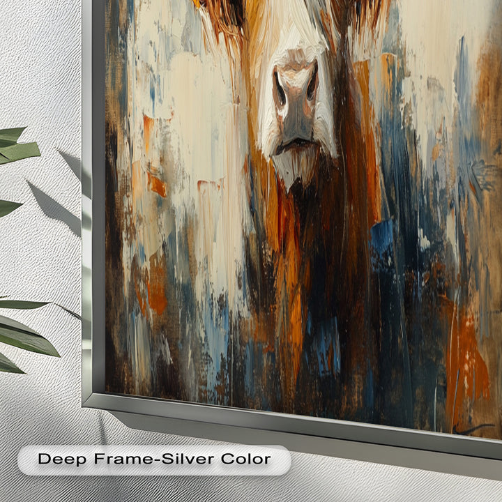 Highland Cow with White Horns – Animal Oil Painting