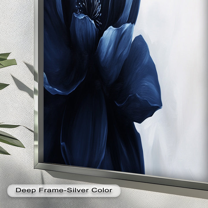 Midnight Bloom Wall Art – Navy Blue Floral Oil Painting