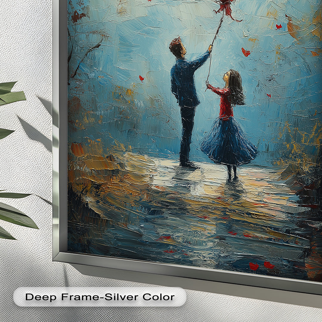 Romantic Red Heart Balloon Scene - Love Oil Painting
